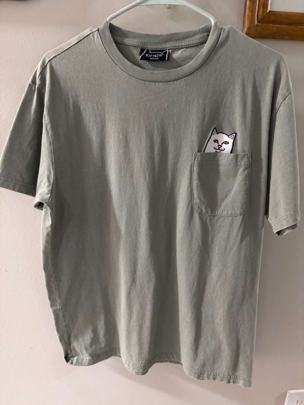 NWOT Ripndip Sage Green Pocket Cat Tee
